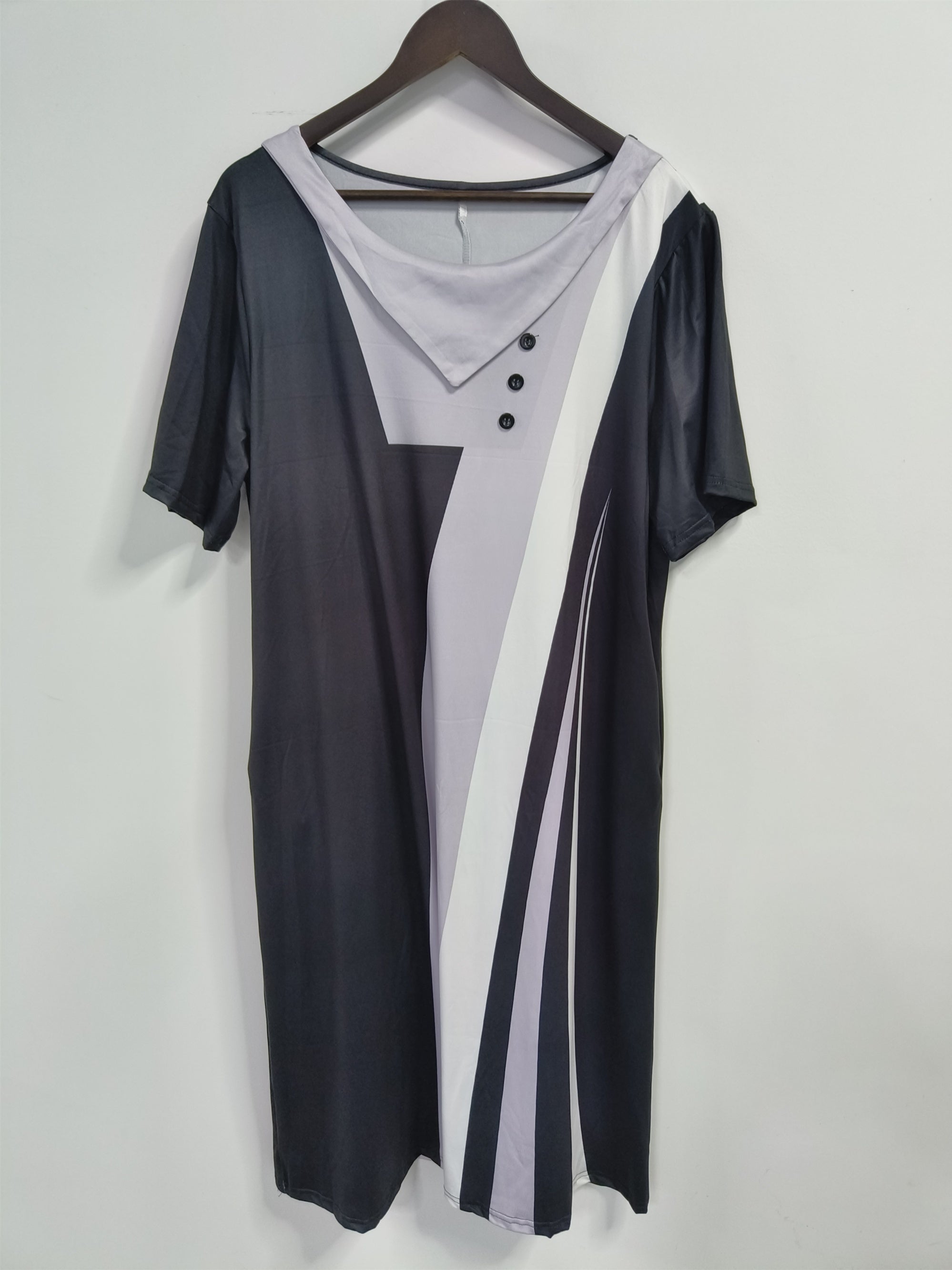  Casual Dress Women's Plus Ccolorblock Button Decor
