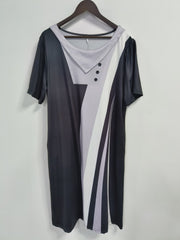  Casual Dress Women's Plus Ccolorblock Button Decor