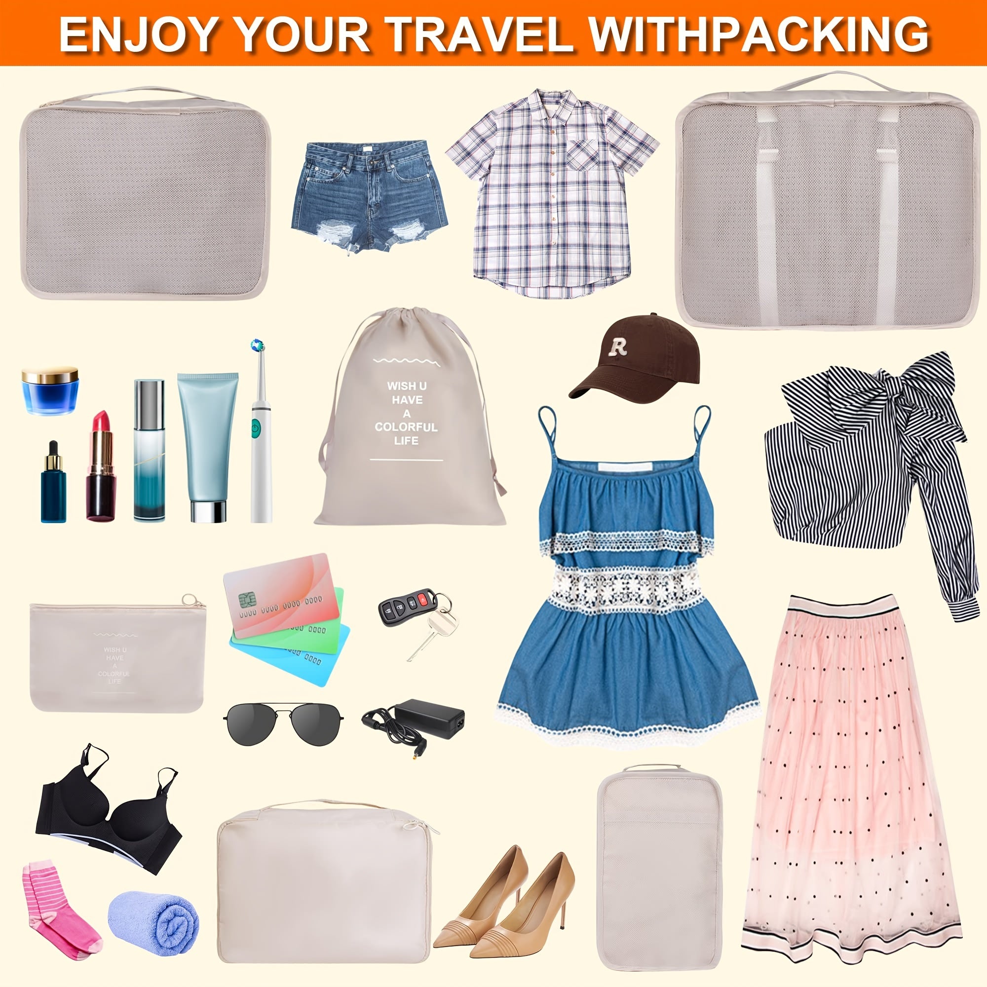 8pcs Suitcase Travel Packing Organizers Laundry Compression Shoe Clothing