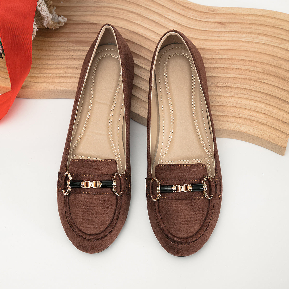 Metal Buckle Slip On Flat Loafers Casual Moccasin Shoes