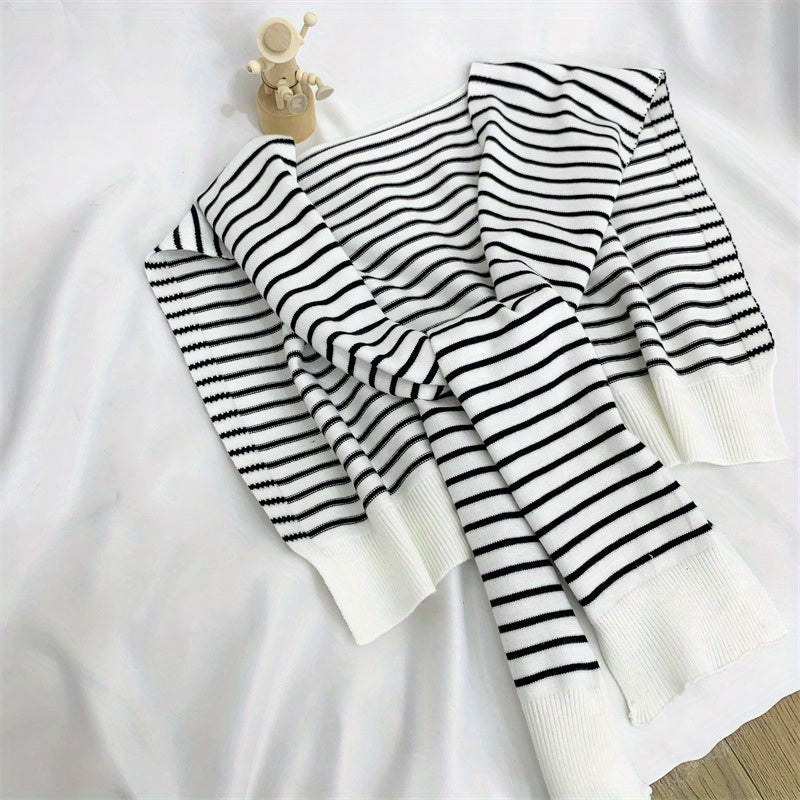 Striped Knitted Long Sleeves Shawl Warm Wrap Elastic Windproof Cardigan