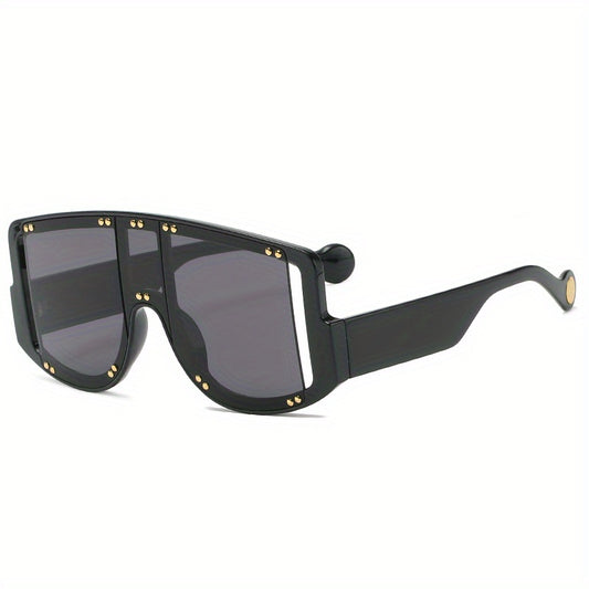 Large Frame Square Rivet Colorful Sunglasses Punk Conjoined PC Sunglasses