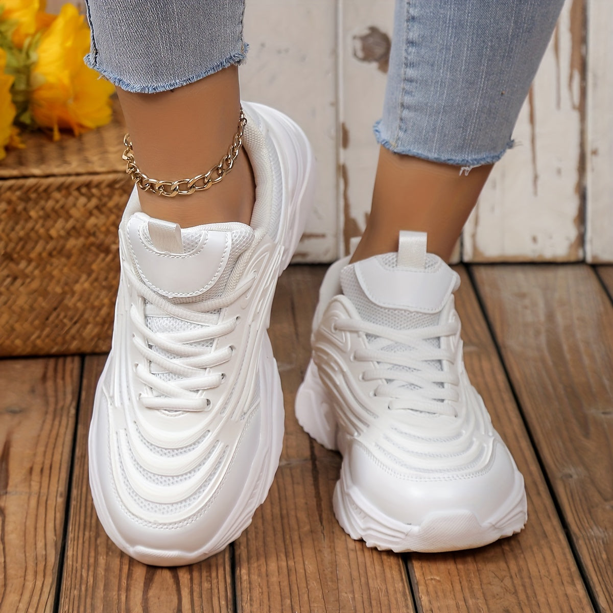 Chunky Sneakers Heighten Lightweight Woven Shoes Breathable Running Shoes