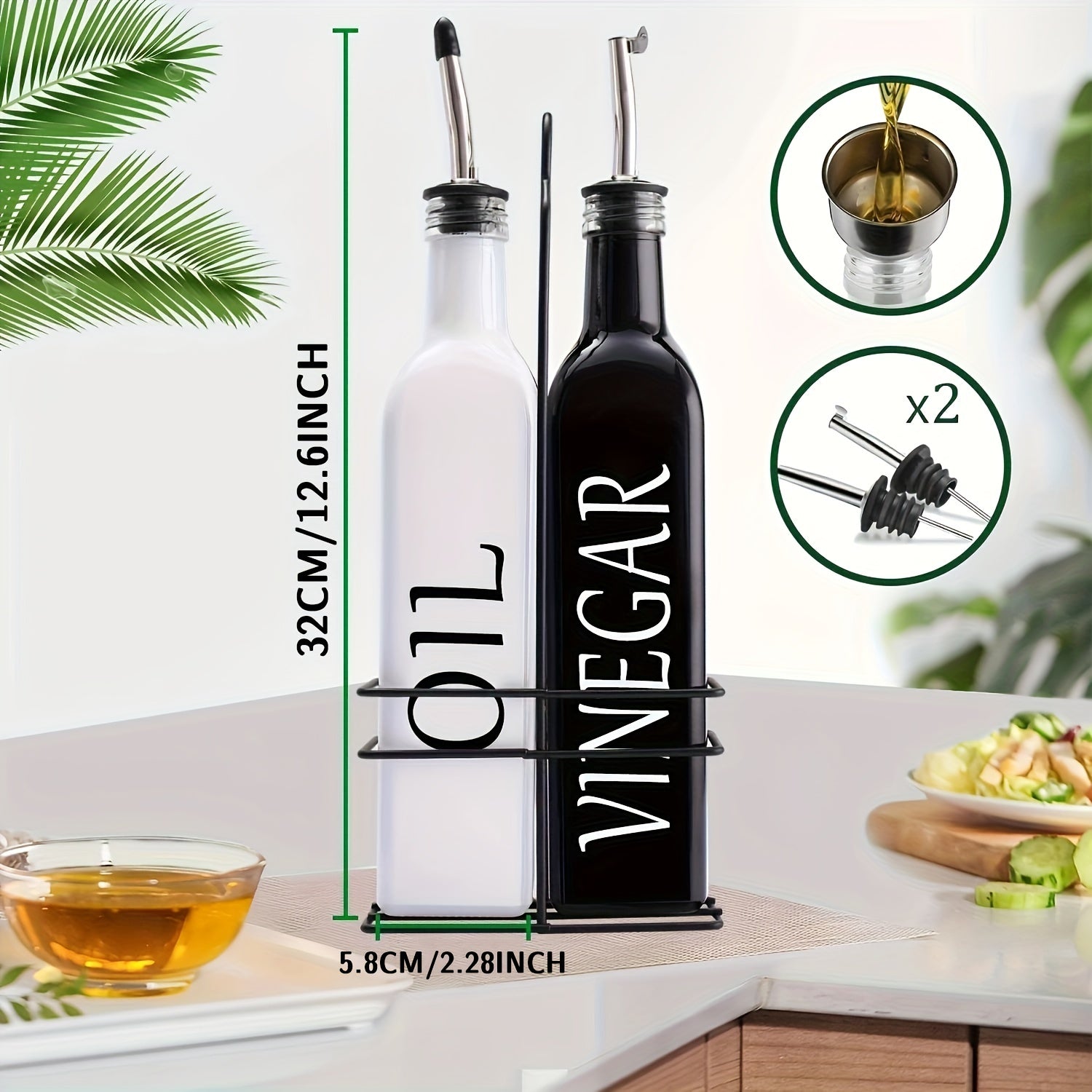 2pcs Olive & Vinegar Dispenser Set 17oz Kitchen Seasoning Dispenser