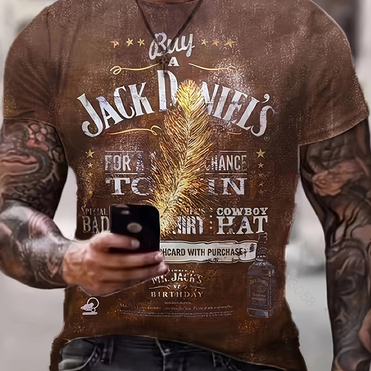 Letter And Feather Pattern Print Men's Short Sleeve T-shirt Graphic Tee