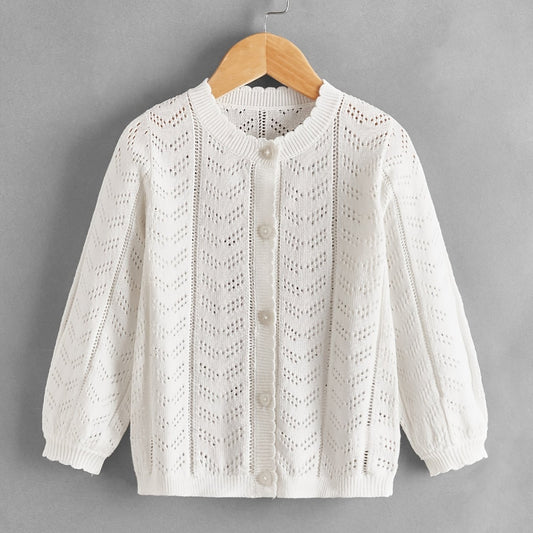Girls Hollow Out Long Sleeve Knit Cardigan Sweater