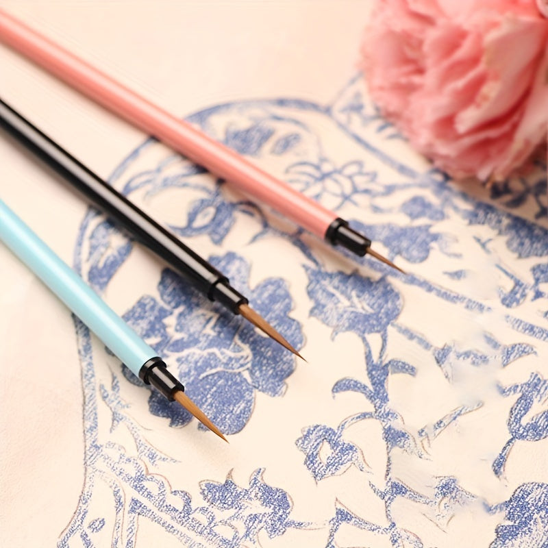 3pcs Thin Hook Line Pen Art Brush Set for Watercolor Painting Details