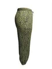 Women's Plus Leopard Print Elastic Drawstring Carrot Pants