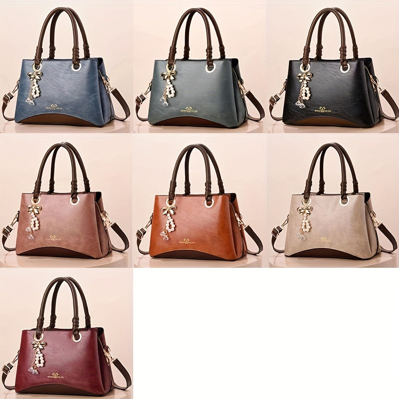 Pearl Bow Pendent Decor Shoulder Bag Large Capacity Handbag