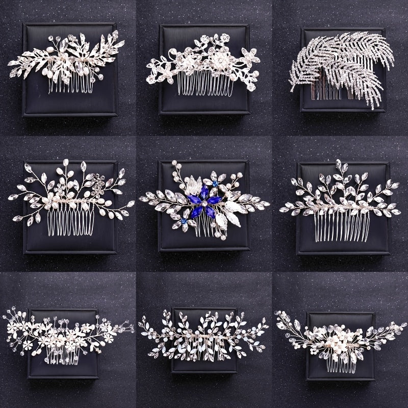 Silvery Faux Pearl Crystal Hair Comb Wedding Hair Accessories For Bride Women