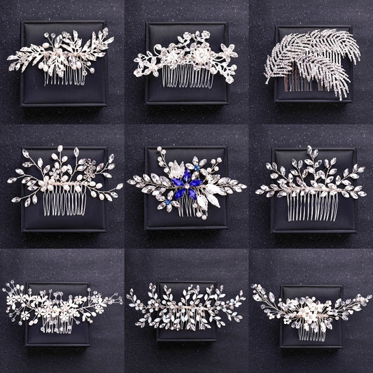 Silvery Faux Pearl Crystal Hair Comb Wedding Hair Accessories For Bride Women