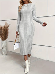  Ribbed Long Sleeve Bodycon Midi Dress