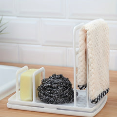 Sink Organizer with Drain Pan for Soap Sponge Brush Bottles Dishcloth