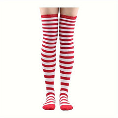 Red&Purple Striped Knee High Socks Christmas Party Long Socks