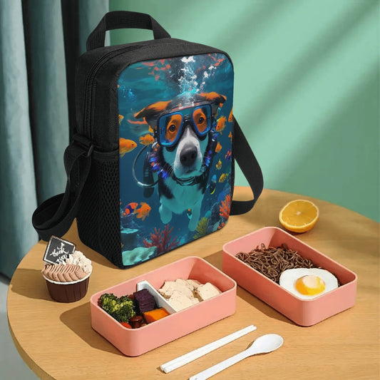 Diving Dog Print Insulated Lunch Bag Large Capacity