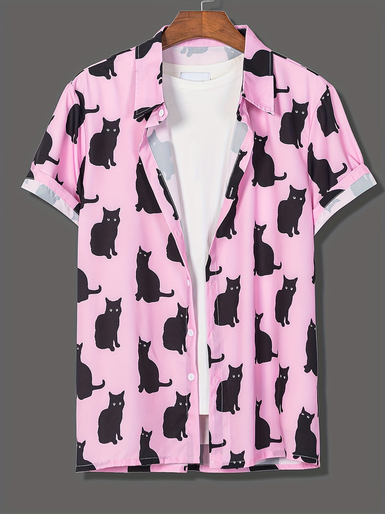 Cat Print Men's Casual Short Sleeve Shirt for Summer Vacation Resort