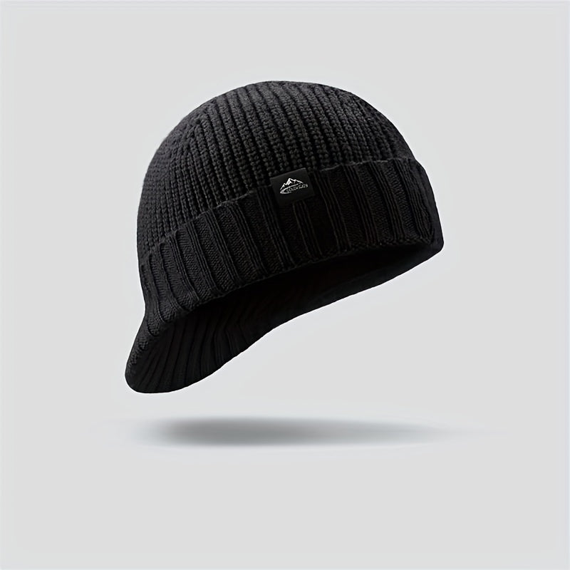 Men's Plush Knitted Beanie Hat, Windproof & Warm