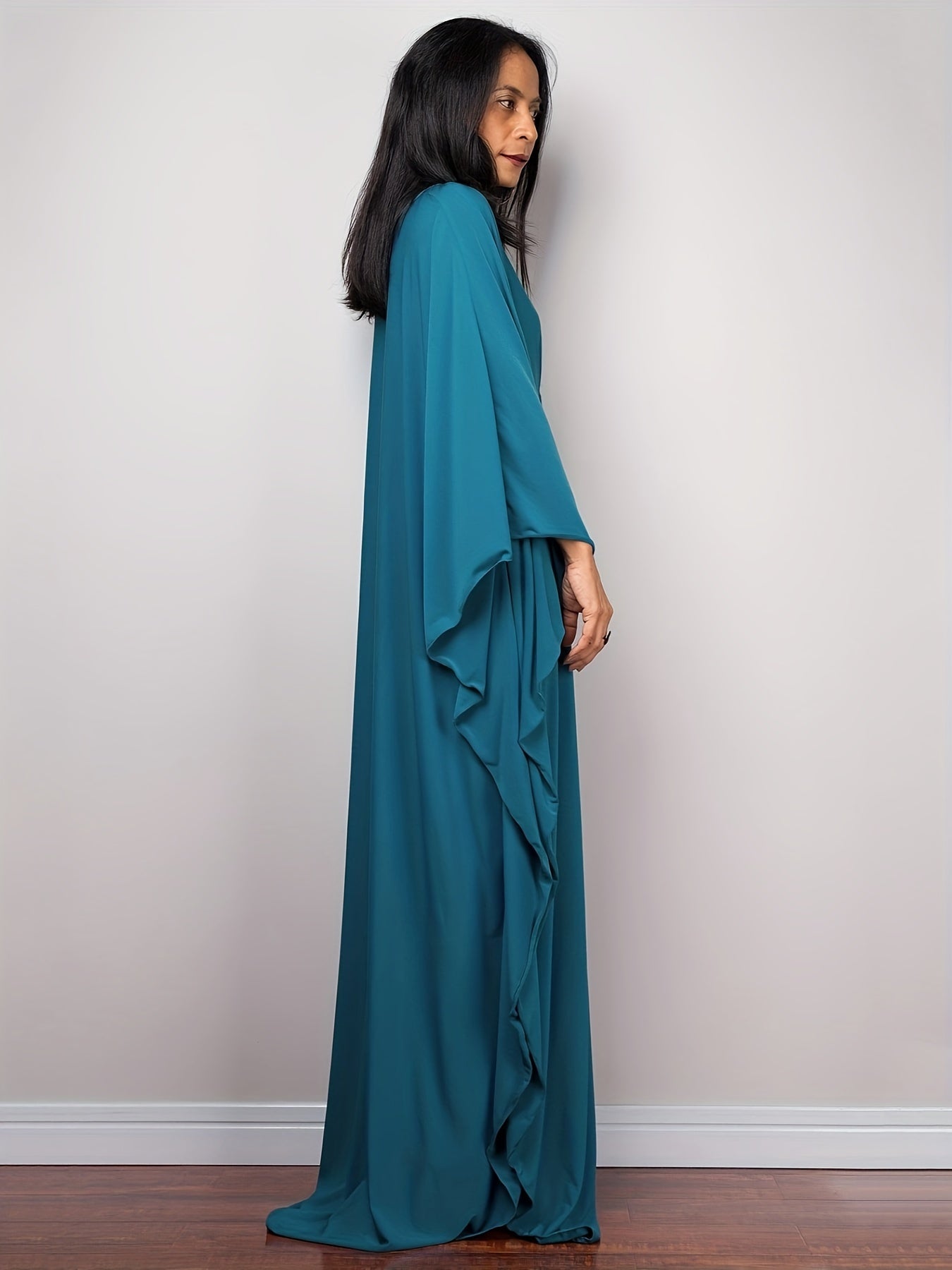 Boho Cover Up Plus Size Solid V Neck Maxi Kaftan Dress