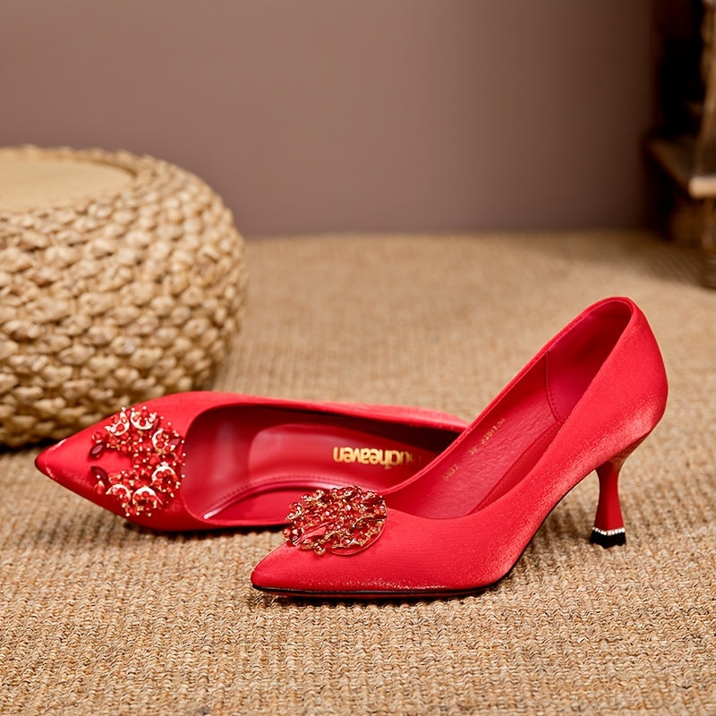 Rhinestone Pointed Toe High Heels Slip On Stiletto Pumps