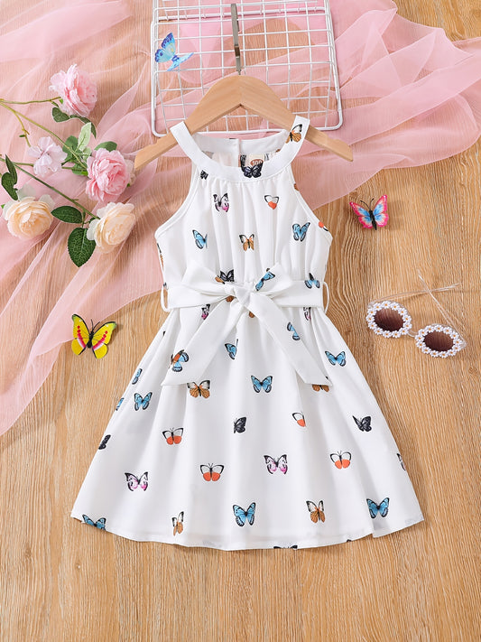 Toddler Girls Butterfly Halter Neck Dress for Party Beach Vacation