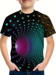 Boys 3D Building Blocks Graphic T Shirt Casual Stretchy Tee