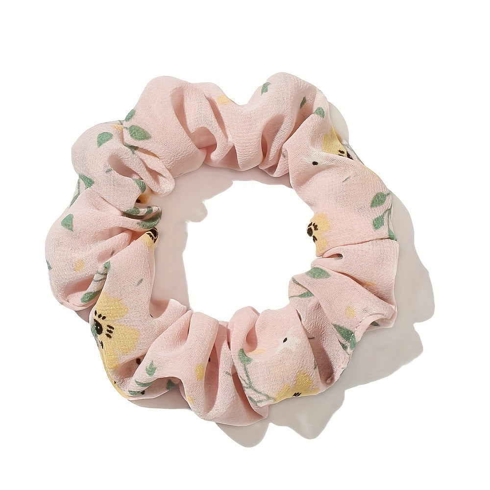 Large Scrunchie Flower Print Hair Ring Female Head Rope Ponytail Holder
