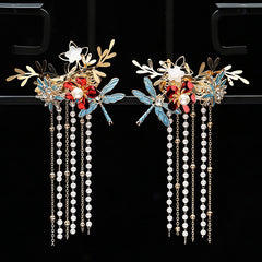 Hanfu Hair Clip Faux Pearl Butterfly Tassel Hairpin