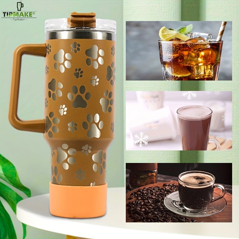 40oz Double Layer Cat Claw Water Bottle with Handle & Straw