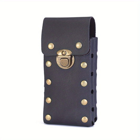 Men's PU Leather Waist Bag Double Layer Outdoor Sports