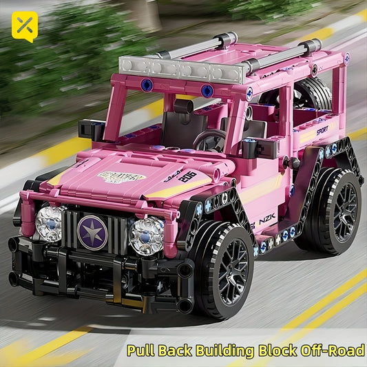 BRZXPROE 485pcs Pink 3D Car Model Building Blocks Off Road Adventure Toy