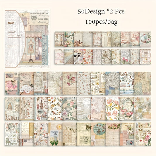 100pcs Vintage Story Series Floral & Botanical DIY Scrapbooking Kits