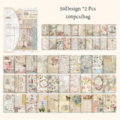 100pcs Vintage Story Series Floral & Botanical DIY Scrapbooking Kits