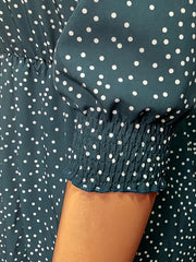  Women's Polka Dots Bubble Sleeve Notched Neck Dress