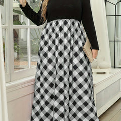  Colorblock Plaid Print Maxi Dress with Pockets