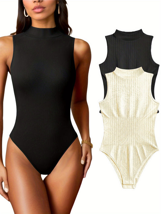 Sexy Ribbed Sleeveless High Neck Tank Top Bodysuit