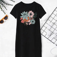  Floral Print Short Sleeve Tee Dress