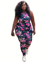 Rose Print Tank Top & Pants Outfit Set