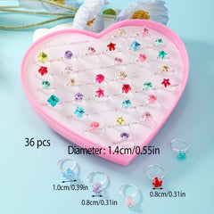 36pcs Girls Colorful Rings Set for Kids - Children's Accessories Gift