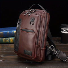 Men's Leather Crossbody Bag Vintage Chest Bag Large Capacity Satchel