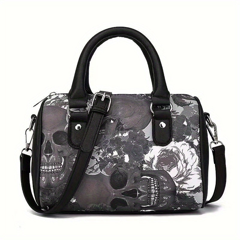 Gothic Skeleton Skull Print Handbags PU Leather Boston Bag