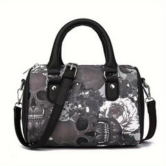 Gothic Skeleton Skull Print Handbags PU Leather Boston Bag