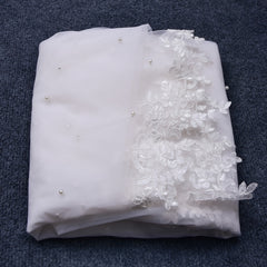 Glamorous Bridal Cape Veil with Pearl Beading and Floral Lace 2m Long Train