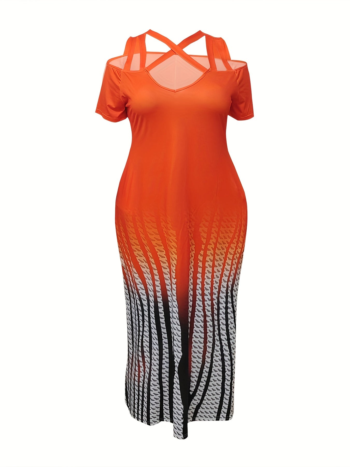  Colorblock Ombre Print Maxi Dress