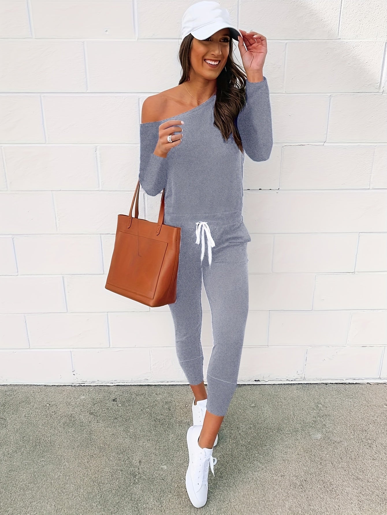 Asymmetrical Neck Jumpsuit Drawstring Long Sleeve