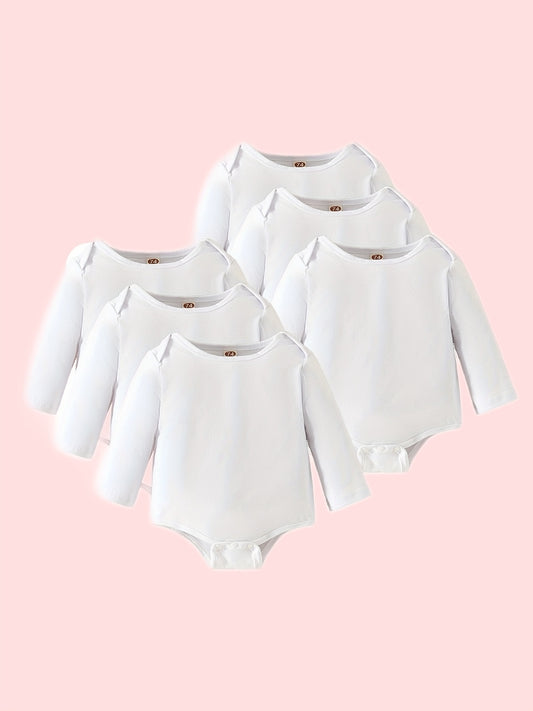 6pcs Baby Girls Triangle Bodysuits Cotton Long Sleeve Rompers