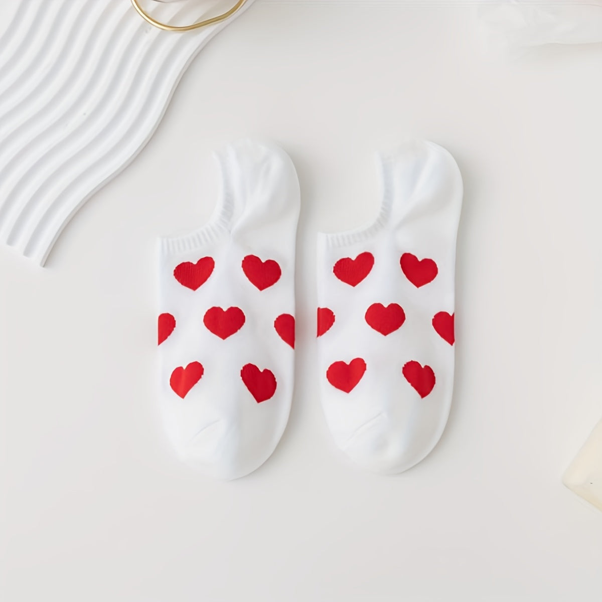 5 Pair Heart Print Socks Women's Ankle Stockings