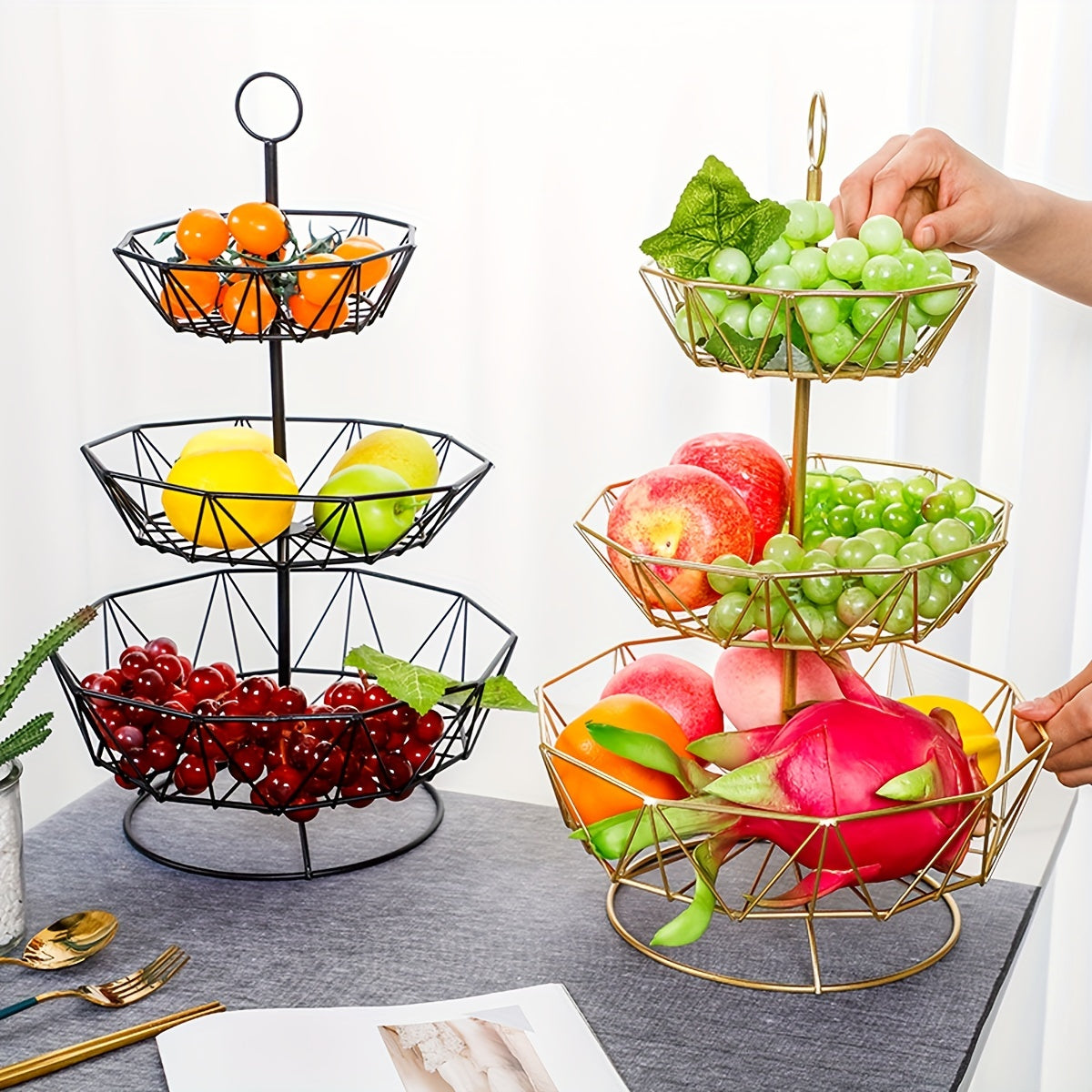 Iron Fruit Basket Golden Living Room Snack Candy Storage 1 Layer