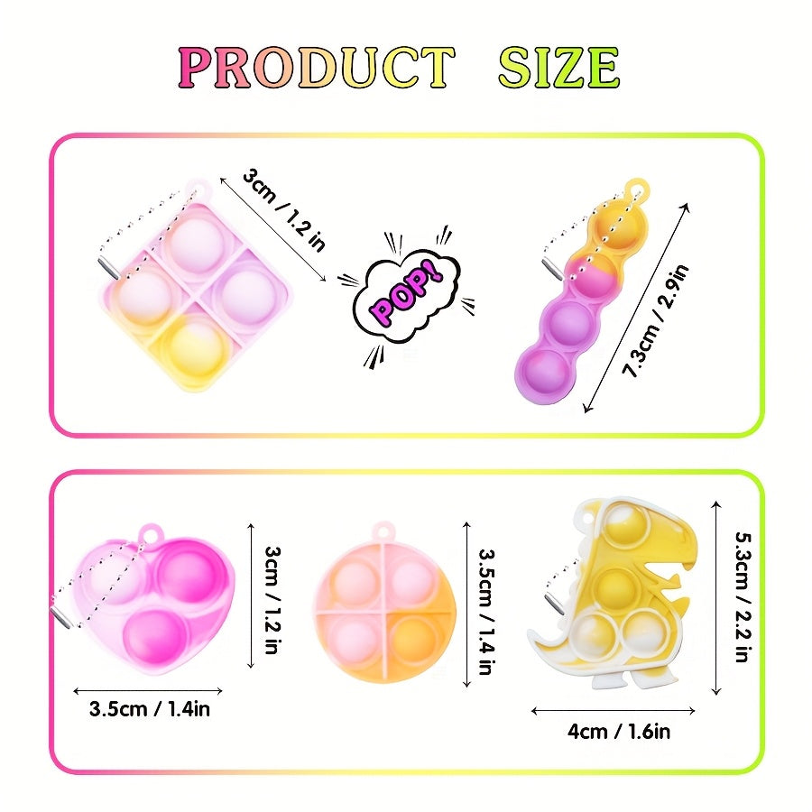 10pcs Mini Pop Toys Keychains Assorted Colors 5 Unique Shapes