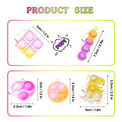 10pcs Mini Pop Toys Keychains Assorted Colors 5 Unique Shapes