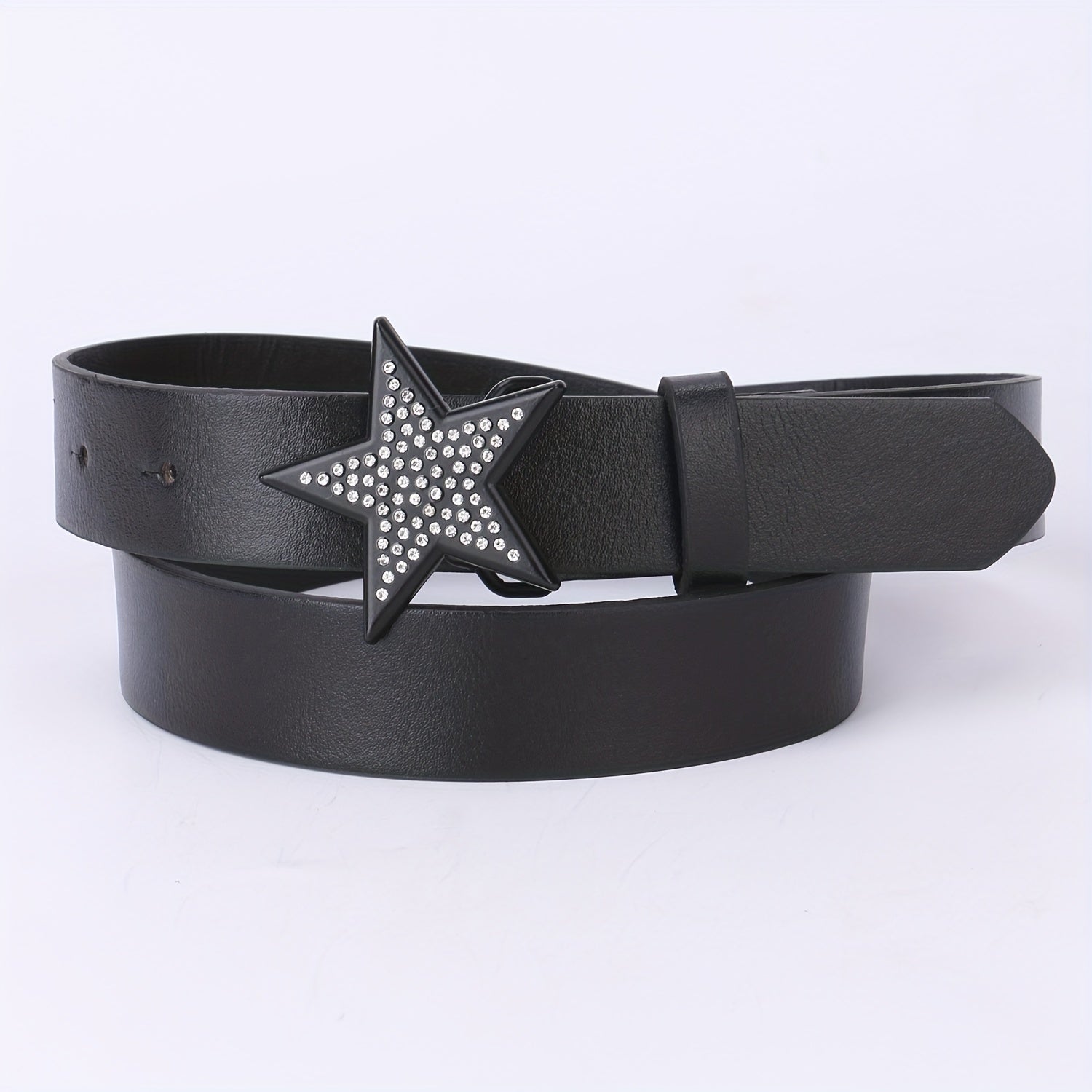 Vintage PU Leather Pentagram Belt with Rhinestone Buckle